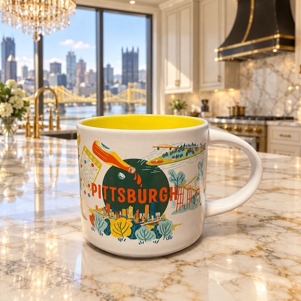 Starbucks Pittsburgh Discovery Series Mug Yellow Interior Read Condition